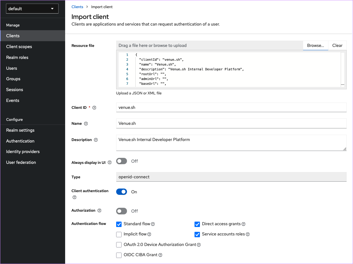 Keycloak client import